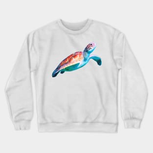 Green Sea Turtle illustration, original artwork. Vibrant turquoise, blues and reds Crewneck Sweatshirt